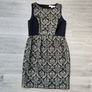 Loft Black Gold Pattern Dress Womens 00p Petite Sleeveless Party Wedding